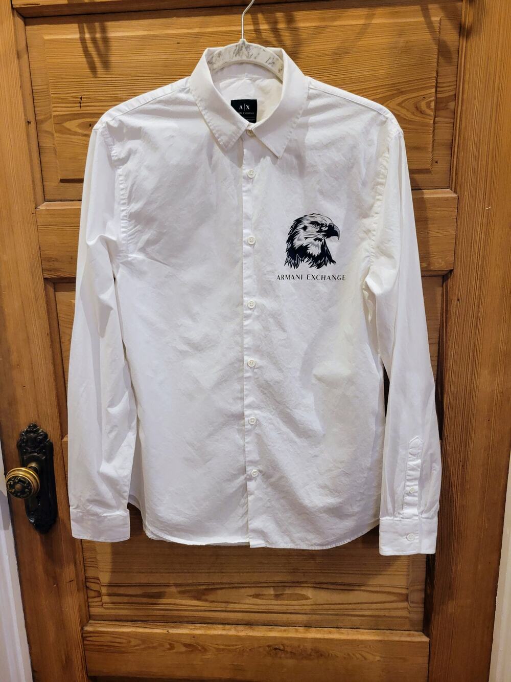 Armani Exchange White Long Sleeve Eagle Graphic Button Down Shirt Small